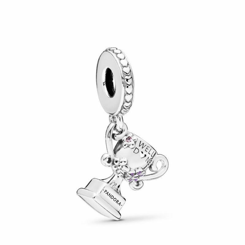 Pandora Achievement Trophy Dangle Charm - Sterling Silver/Enamel/Pink/Crystal - Canada | SZ9568HL